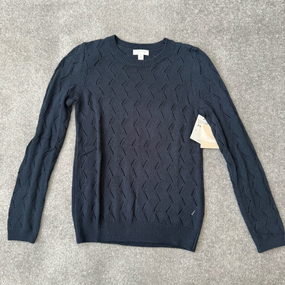 14th & Union Sweater Womens XS Navy Blue Open Knit Casual Lightweight NEW